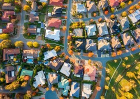 Aerial view of a typical suburb in Australia