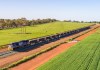 A train running on the Inland Rail line between Parkes and Narromine in NSW.
