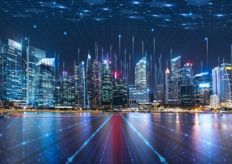 An illustration showing a futuristic metaverse city
