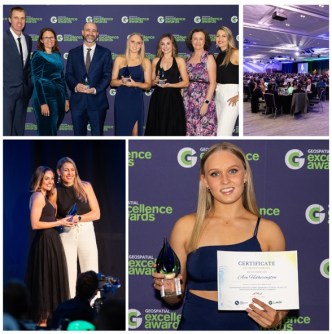 A montage of photos of happy recipients of the Geospatial in Schools Awards for 2024 at the gala presentation ceremony at Locate24.