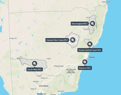 A map showing NSW’s planned Renewable Energy Zones