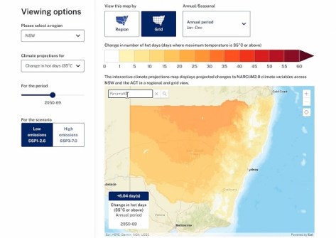 A screenshot of the SEED map viewer, showing NARCliM data.