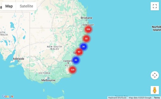 A map showing the locations of protected NSW coastal lands