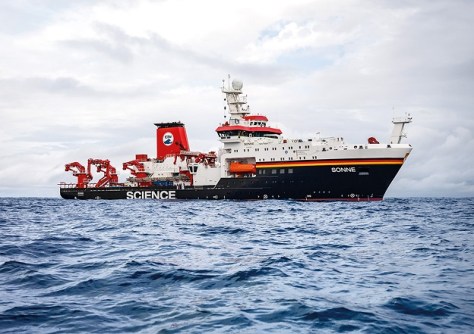 German research vessel the RV Sonne, is conducting seafloor mapping off the coast of New Zealand.