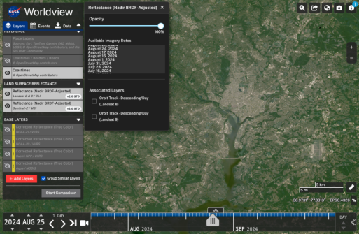 HLS imagery of Washington, DC, using Worldview’s new ‘Available Imagery Dates’ option