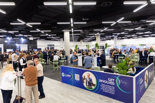 A scene from a recent Locate conference, showing the exhibition area