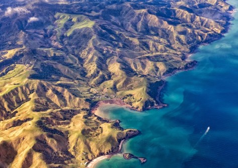 An aerial image of some rugged New Zealand coastline