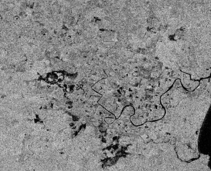 A NovaSAR-1 image prior to an area flooding. A new NovSAR-1 datahub will become available soon.