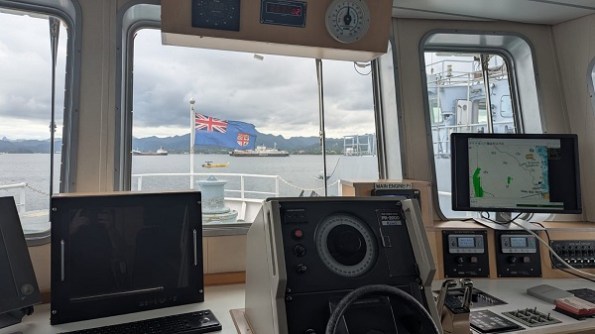 A view looking from the bridge of the RFNS Volasiga