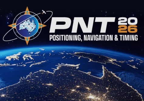 PNT2026 conference logo showing the title hovering as if in orbit over a computer-generated view of nighttime Earth.