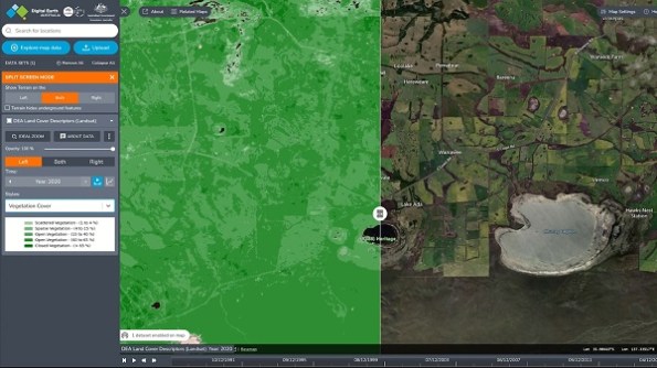 A screenshot of the Digital Earth Australia application, from Geoscience Australia