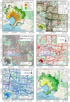 Six maps of inner Melbourne, grouped, each showing different data related to traffic and air pollution