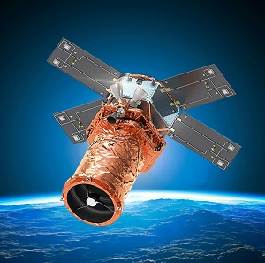 An artist's impression of the SpaceEye-T satellite in orbit with the Earth underneath