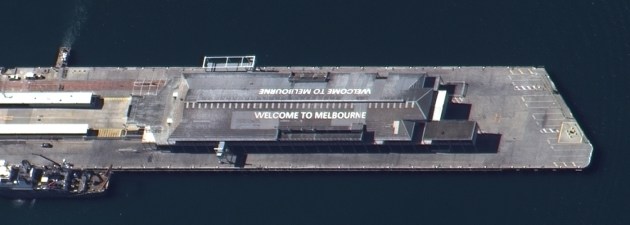 A SpaceEye-T image showing an overhead view of the pier at the Port of Melbourne