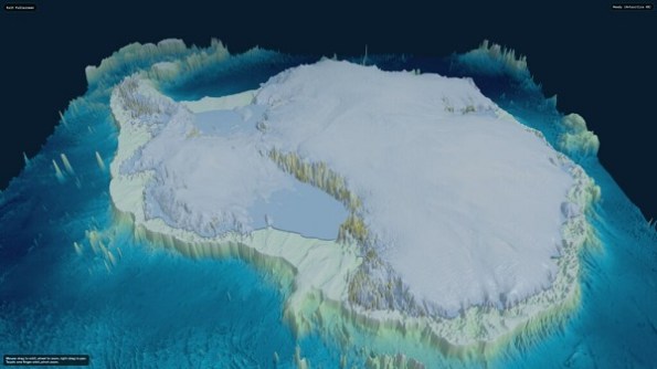 A 3D computer image of Antarctica, showing its ice sheet coverage