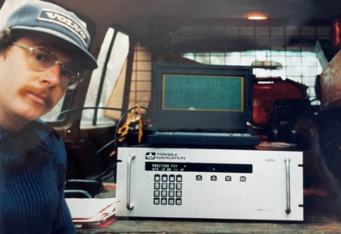 The author with a Trimble 4000S receiver in the back of a Land Cruiser in 1986.