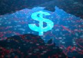 A graphic of a map of Australia, in blue, and overlaid with a huge dollar sign and squiggly lines indicative of financial market ups and downs
