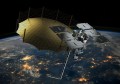 An artist’s impression of an Acadia satellite in orbit, looking down on the Earth
