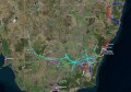 A map of NSW with coloured lines showing where Transgrid is conductinng powerline surveys