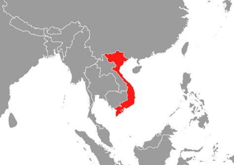 An outline map of countries in south-east Asia, with Vietnam picked out in red.