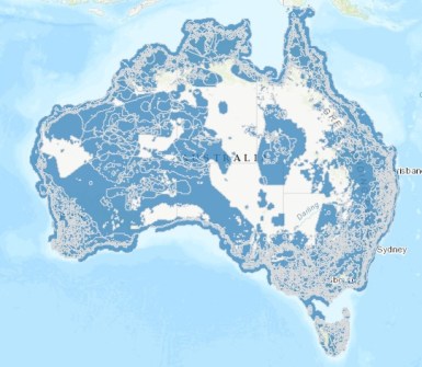 A map of Australia, colour-coded in shades of blue to indicate the locations of threatened and protected species
