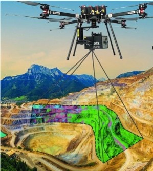 An artist’s impression of a drone scanning the walls of an open cut mine
