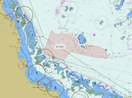 A nautical chart of part of the ocean off the Queensland coast