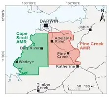 A map showing the two areas of the Northern Territory to be the targets of the geophysics survey