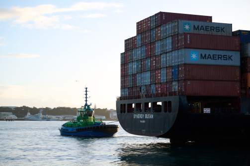A tugboat on the water at Port of Auckland