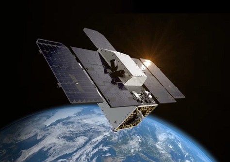 An artist’s impression of a Tanager hyperspectral satellite in orbit with the Earth below