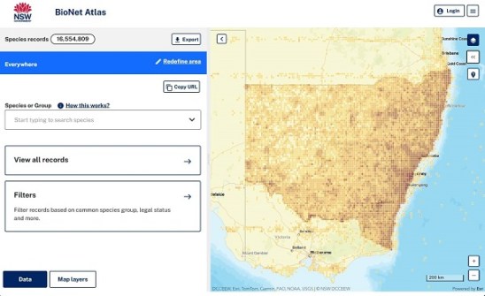 A screenshot of the BioNet Atlas map viewer