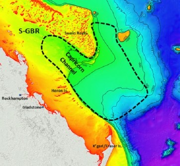 A colour-coded map of the southern Great Barrier Reef