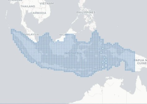 A map of Indonesia, broken up into a grid of small squares
