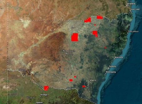 A map of NSW with areas marked in red where updated imagery is available.