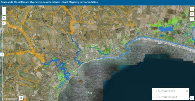 A map of the Victor Harbor area, showing flood zones