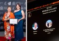 Two woman holding an award certificate