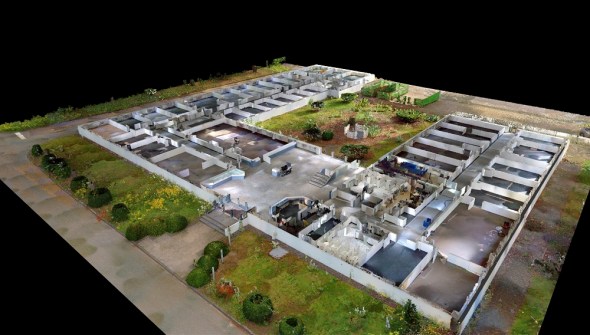 A point cloud of a building complex, made with the NavVis CLX