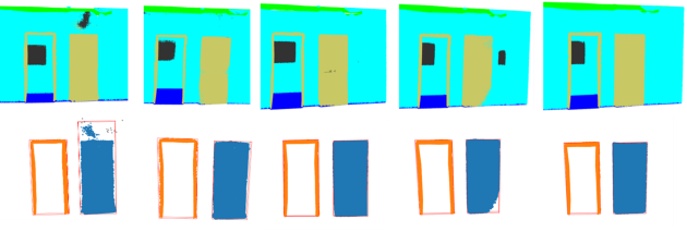 Five different Scan-to-BIM results, shown side by side
