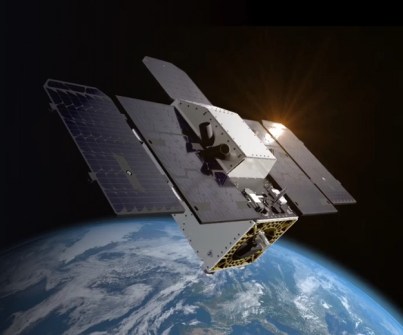 An artist’s impression of a Tanager satellite in orbit above the Earth